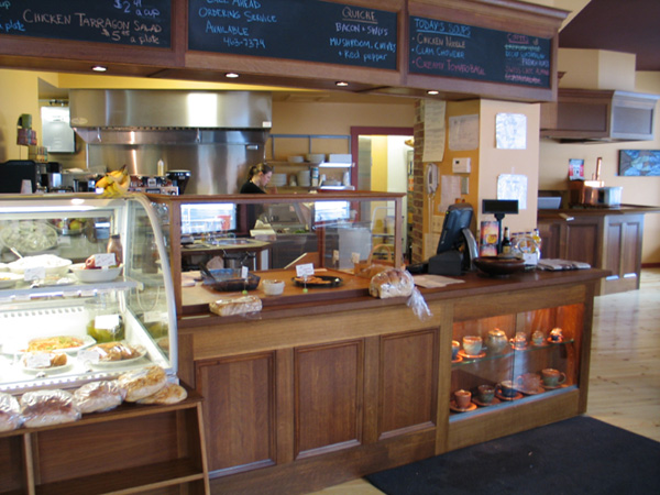 Wraparound Bar, Retail Counter and Bakery Display Cases, in Quarter-sawn, Fumed Oak, Lazy Lion Restaurant